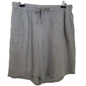 Eileen Fisher Women Organic Linen Check Shorts Sz M Gray Drawstring Casual